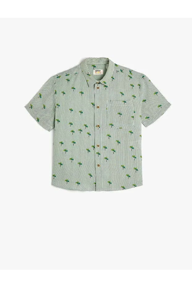 Детская рубашка для мальчиков с коротким рукавом Palm Tree Pattern Koton, White Striped
