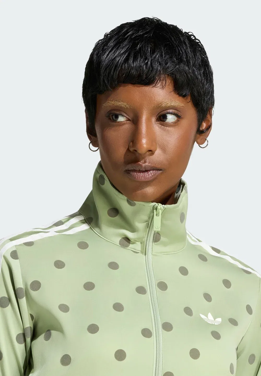 Атласная толстовка в горошек на молнии Adidas Originals, Magic Lime — фото 3