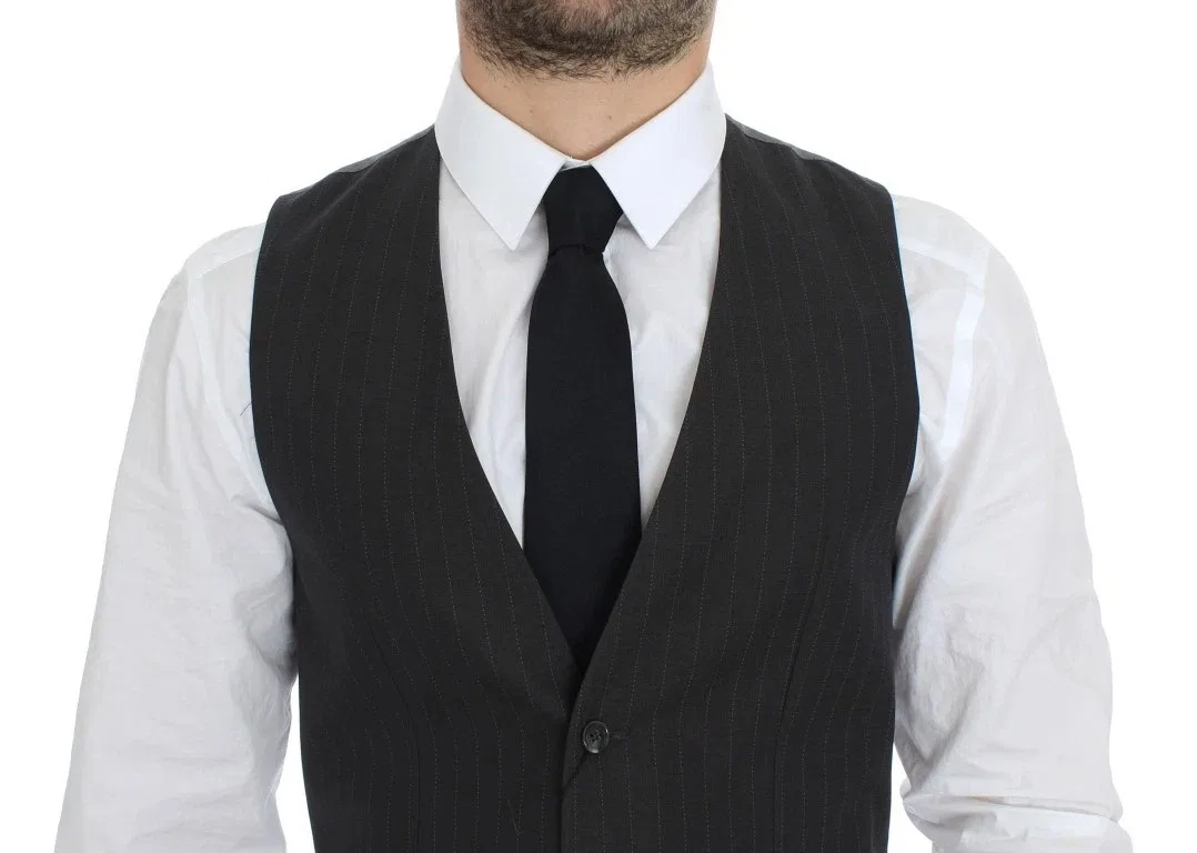 Мужской жилет с полной застежкой на пуговицах Gray Striped Formal Dress Gilet Vest Dolce & Gabbana, Gray — фото 3