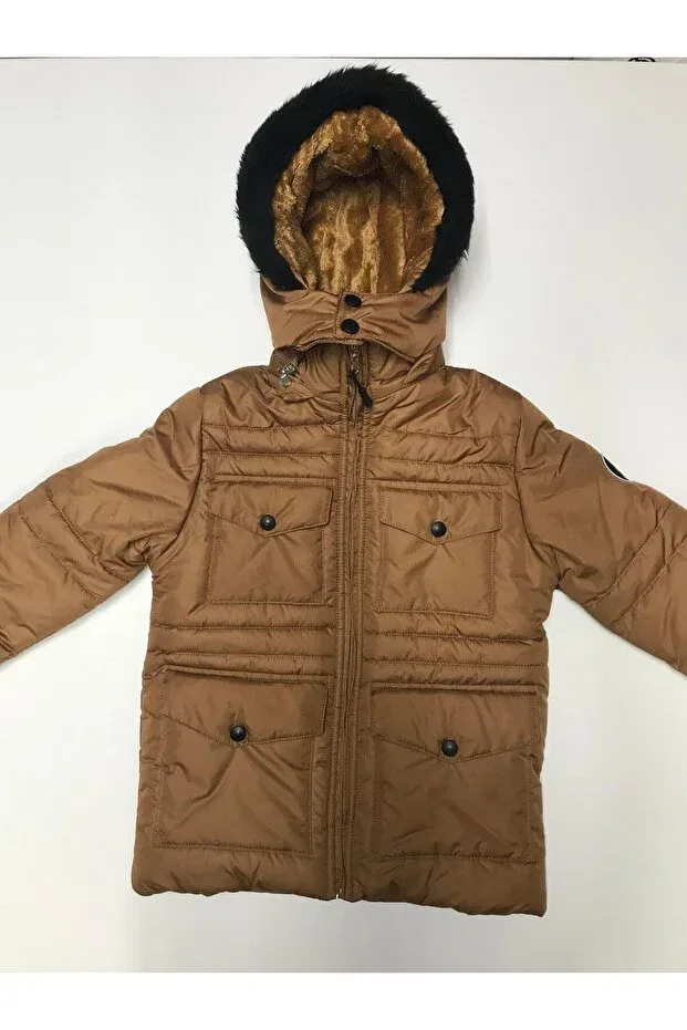 Детское зимнее пальто с капюшоном для девочек Baby Slon Kids Clup, Brown — фото 2