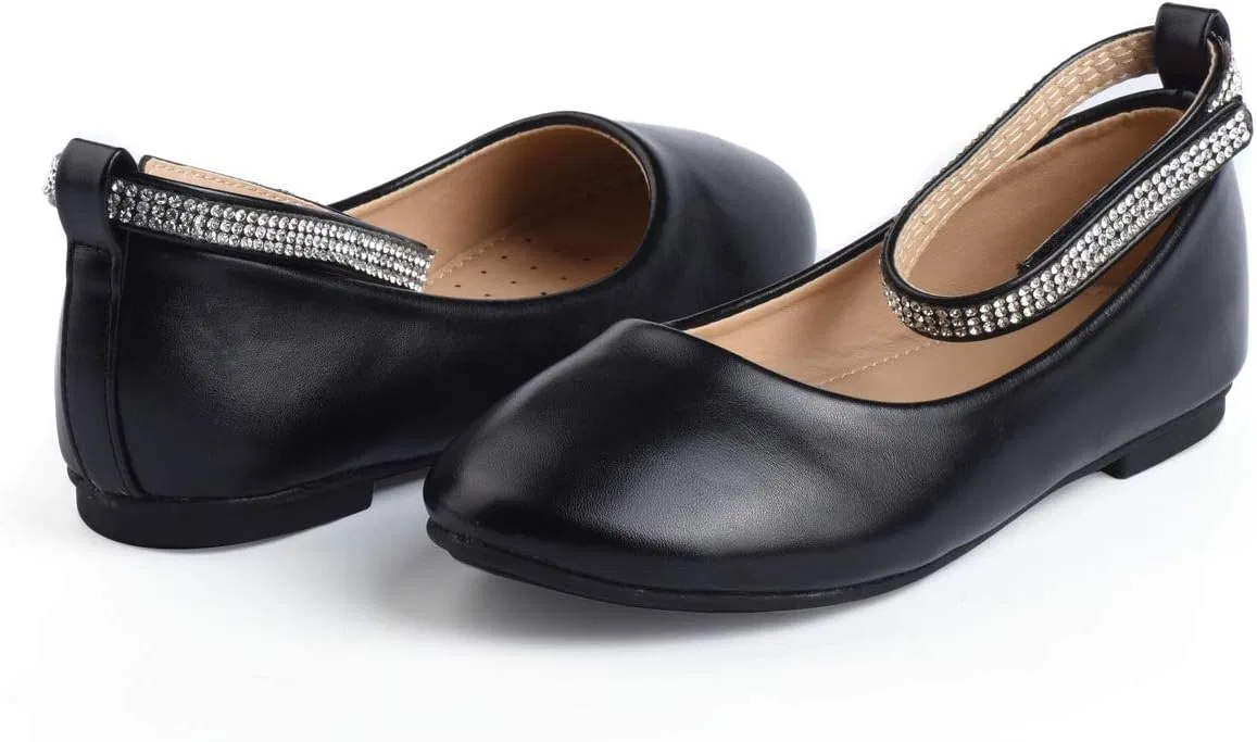 Детские туфли-балетки для девочек с ремешком на щиколотке Nova Utopia Nova Footwear, Black — фото 2