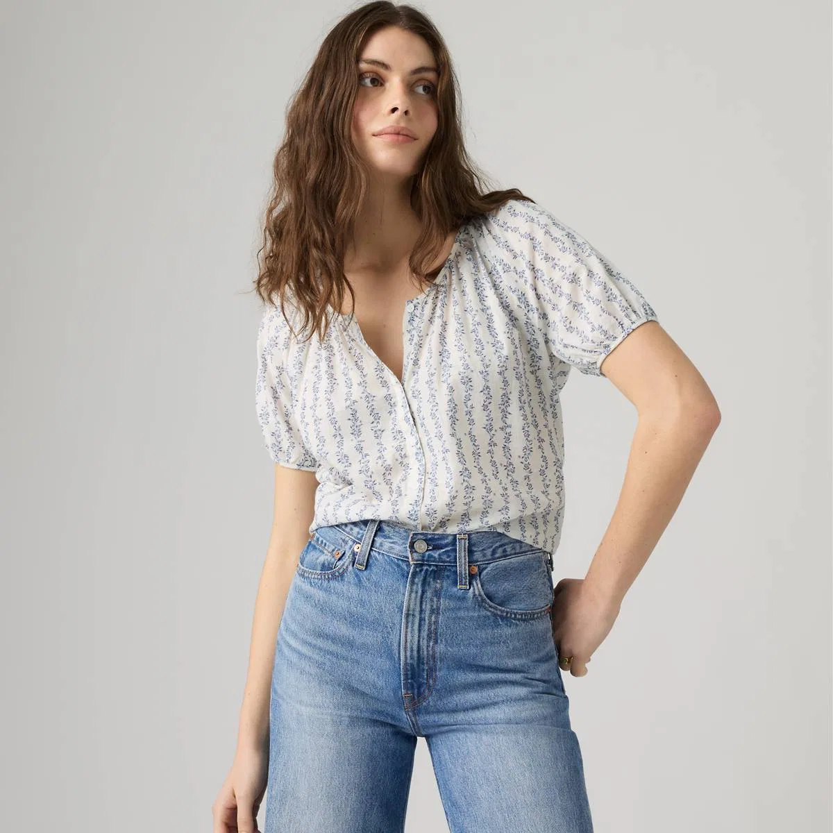 Блузка Cady с короткими рукавами и пуговицами Levi's, Flower Stripe Blue - Blue