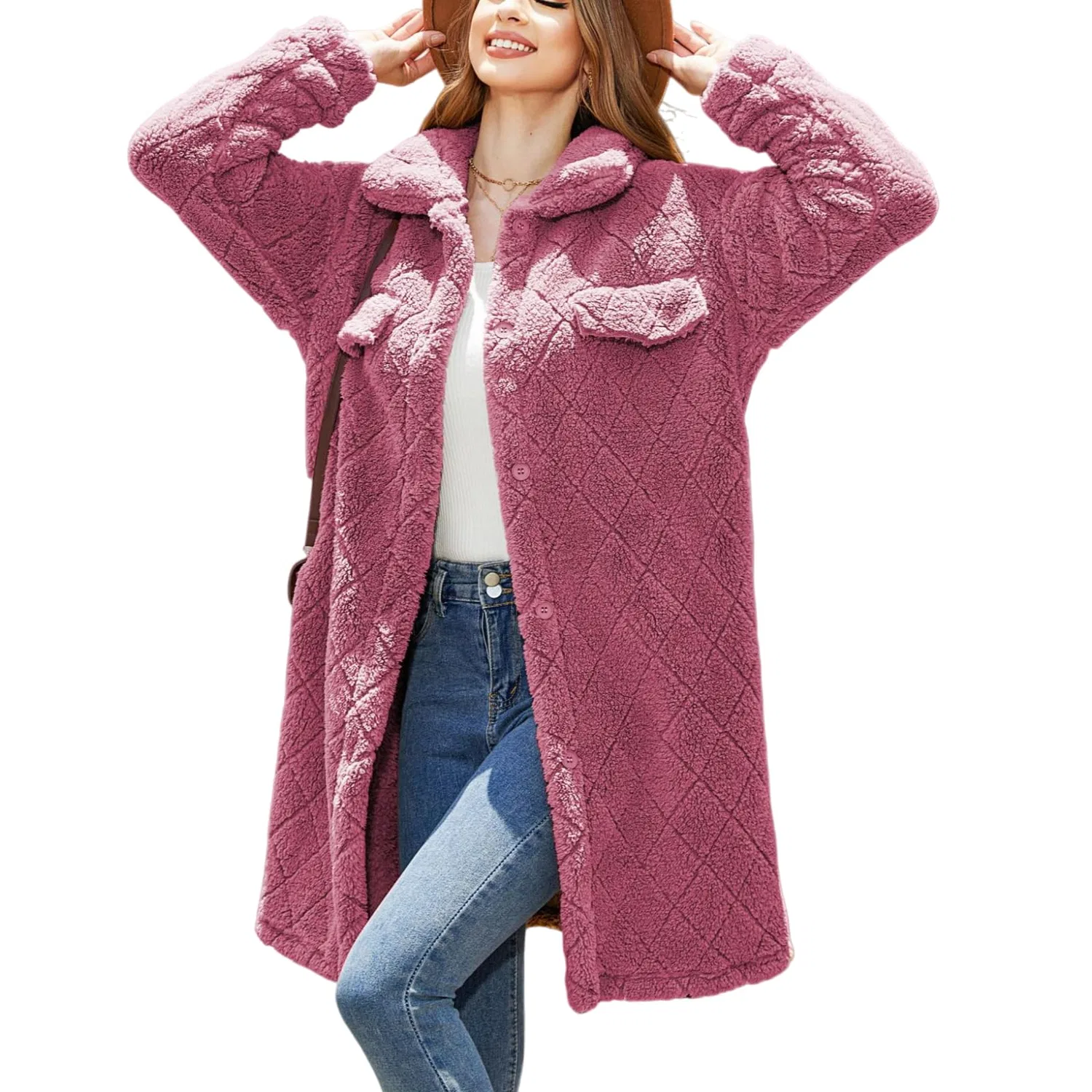 Женское пальто из флиса с длинным рукавом, с принтом, Rosso rosato