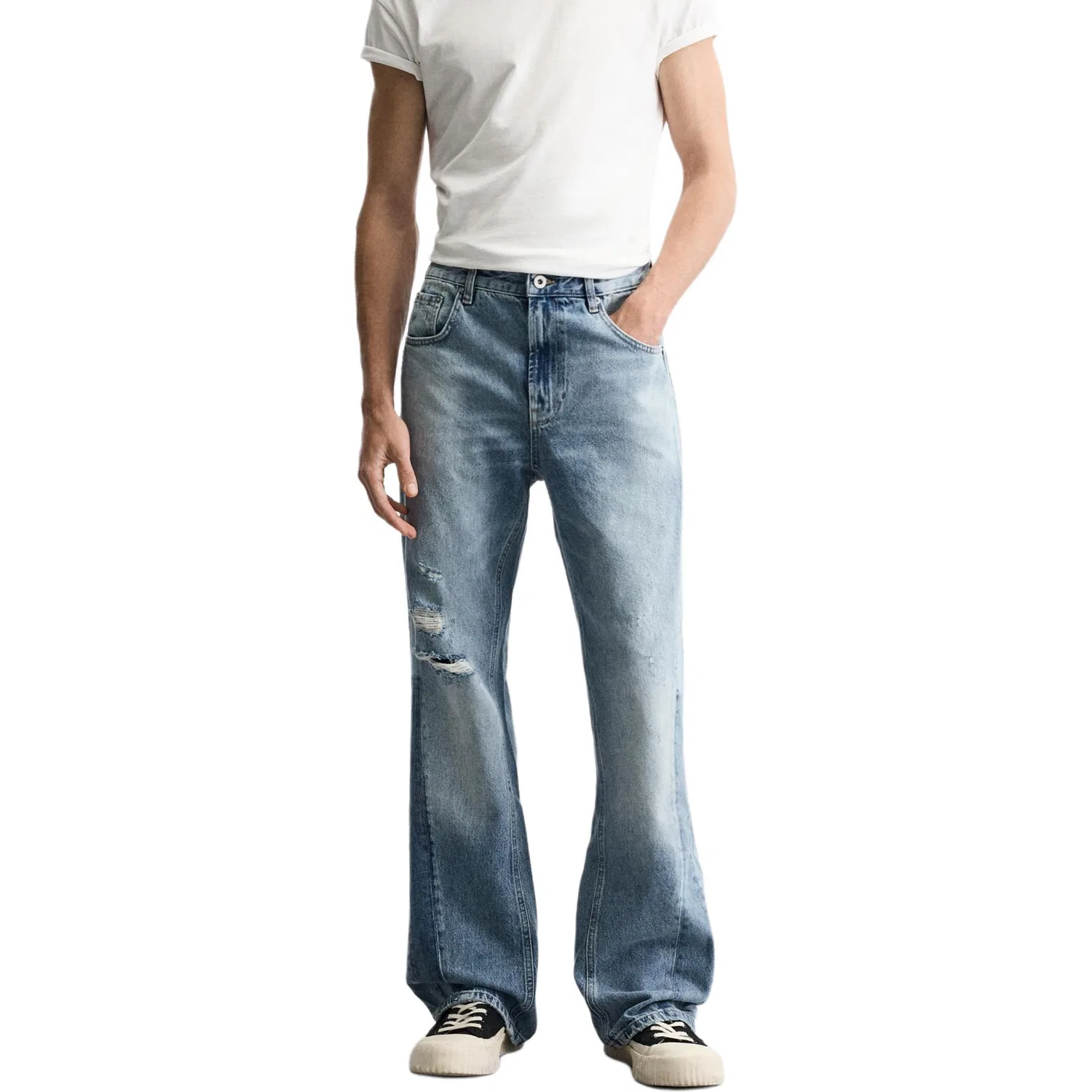 Джинсы клеш, Medium Blue, ZARA — фото 4
