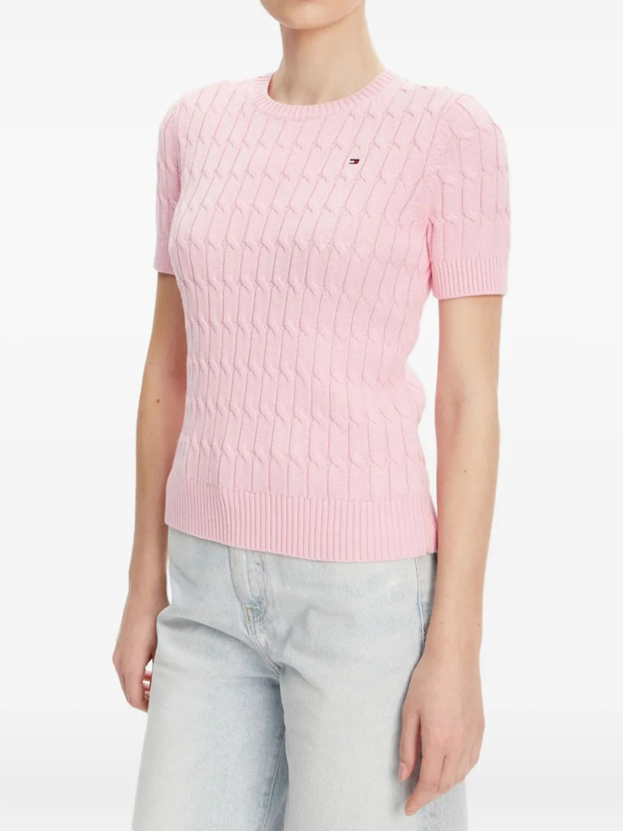 

Свитер с короткими рукавами, связанный косами Tommy Hilfiger, розовый