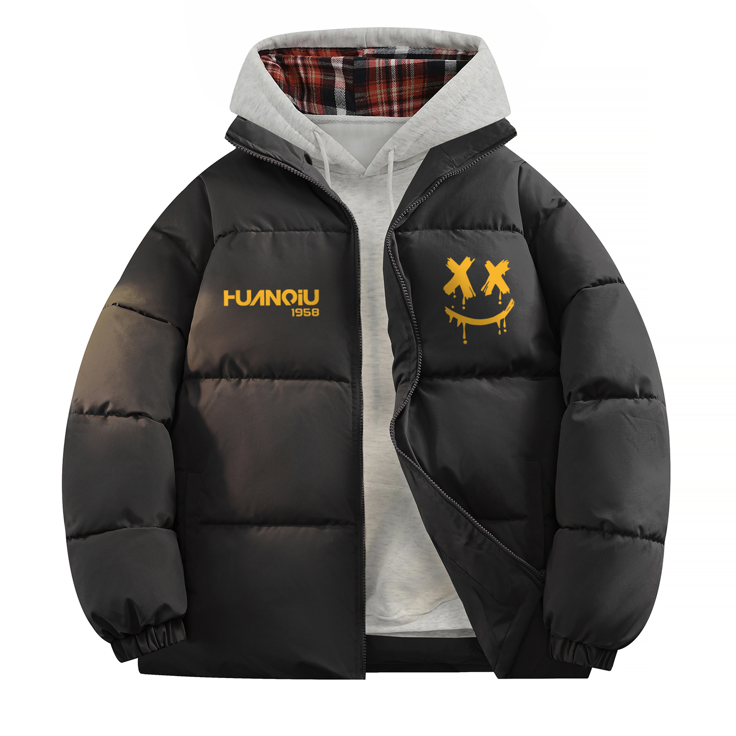 

Пуховик Unisex с воротником стойкой утепленный HUANQIU, черный (желтый) (comes with plaid sweatshirt)