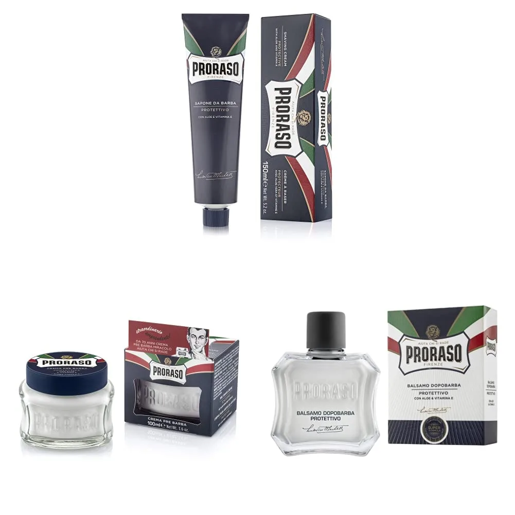 Защитный набор для бритья Proraso, увлажняющий с алоэ вера и витамином Е.