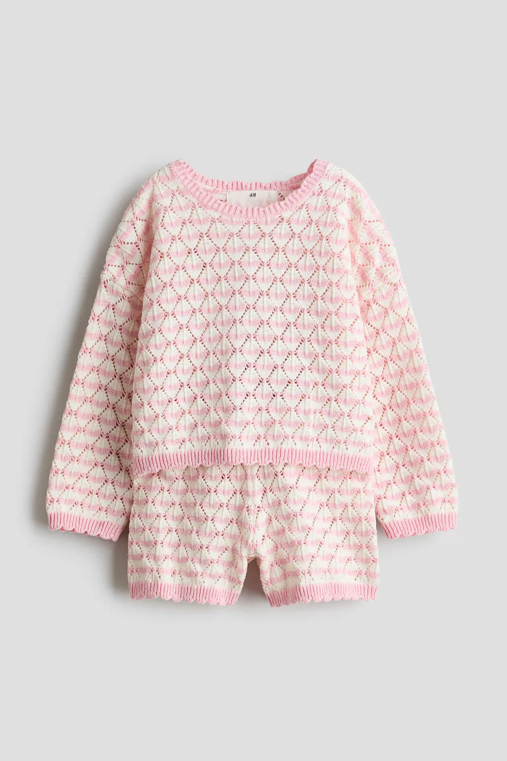 Комплект из 2 предметов, связанный ажурным узором H&M, Hellrosa/Gestreift — фото 4