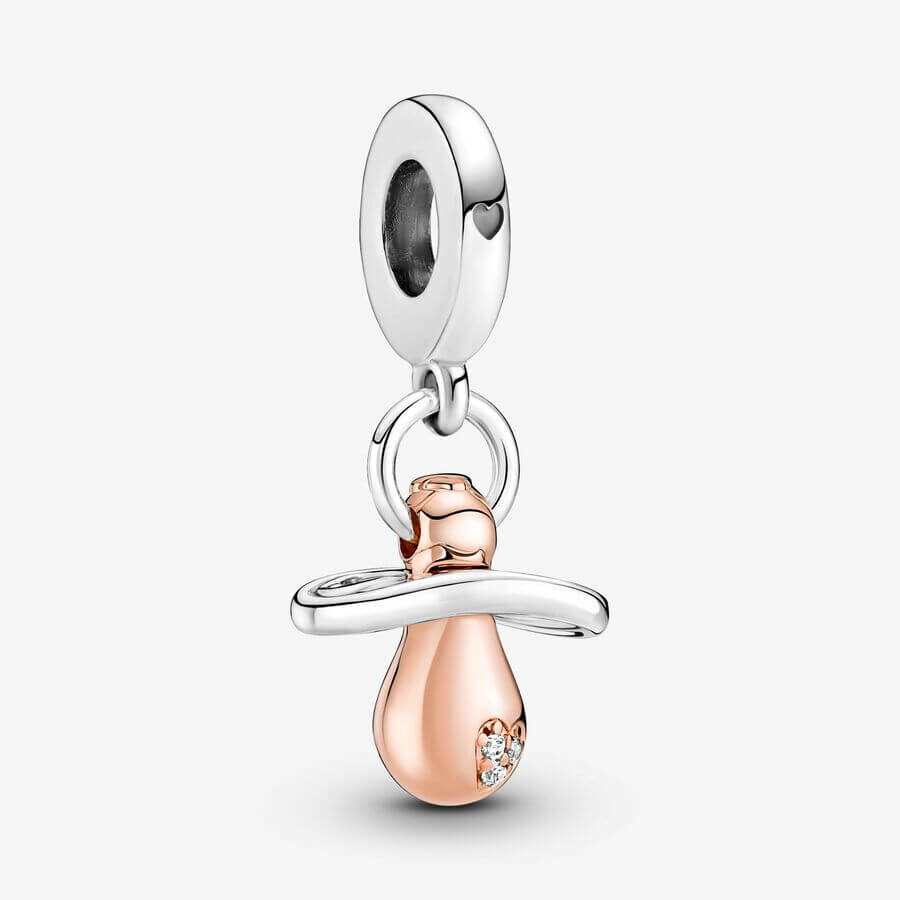 

Шарм-подвеска Pandora Moments Baby Pacifier, серебро/розовое золото/прозрачный