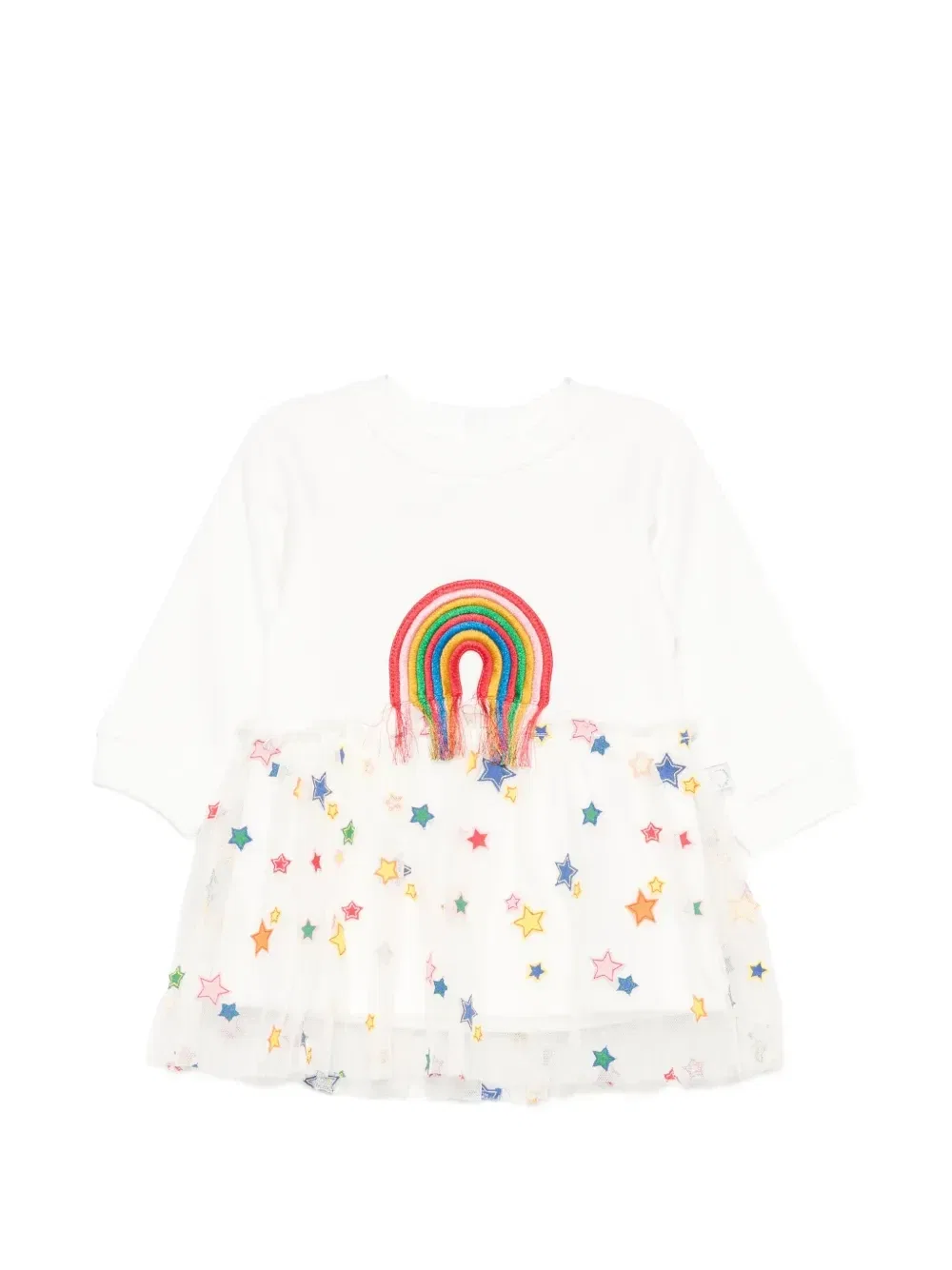 Платье с радужными нашивками и принтом в виде звезд Stella Mccartney Kids, белый