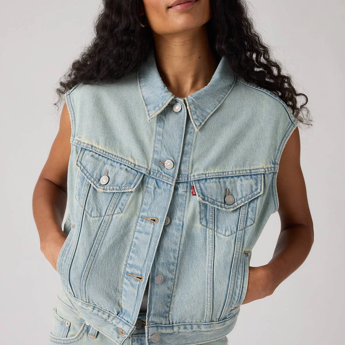 Укороченный жилет дальнобойщика 90-х Levi's, Que Pasa Trucker - Medium Wash — фото 2