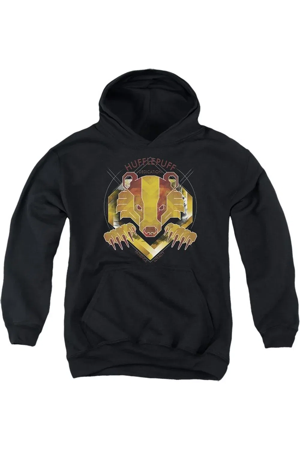 Детское худи с капюшоном с принтом Harry Potter Hufflepuff Dedication Patience Loyalty Gildan, черный