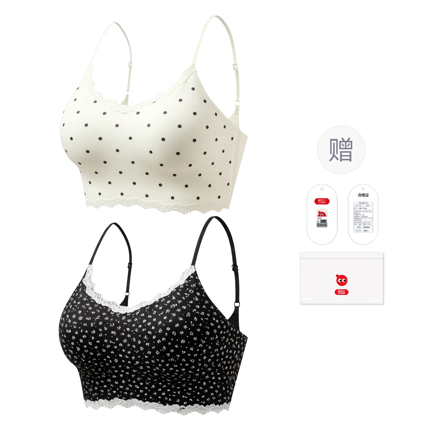Детский бюстгальтер-топ для девочек с принтом Red Bean, Polka Dot Color + Black Broken Flower Color
