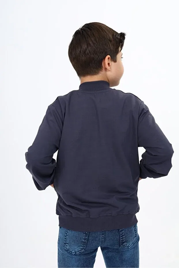 Детский кардиган для мальчиков с принтом Smoked boys' college collar zippered pocket embroidery printed knitted cardigan Toontoy, Smoke Grey — фото 4