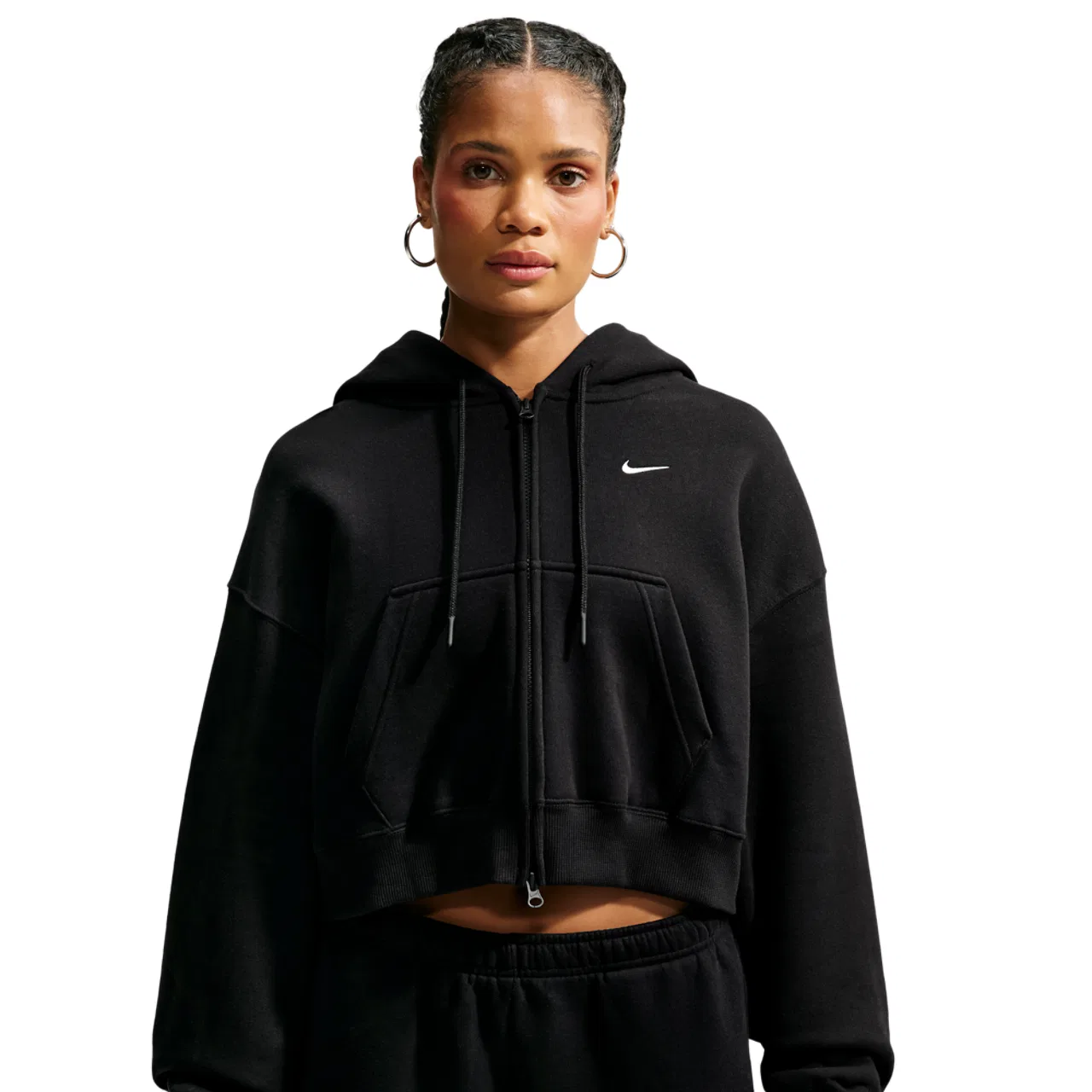 Женский укороченный худи с молнией Studio Fleece Nike, Total Black Sail