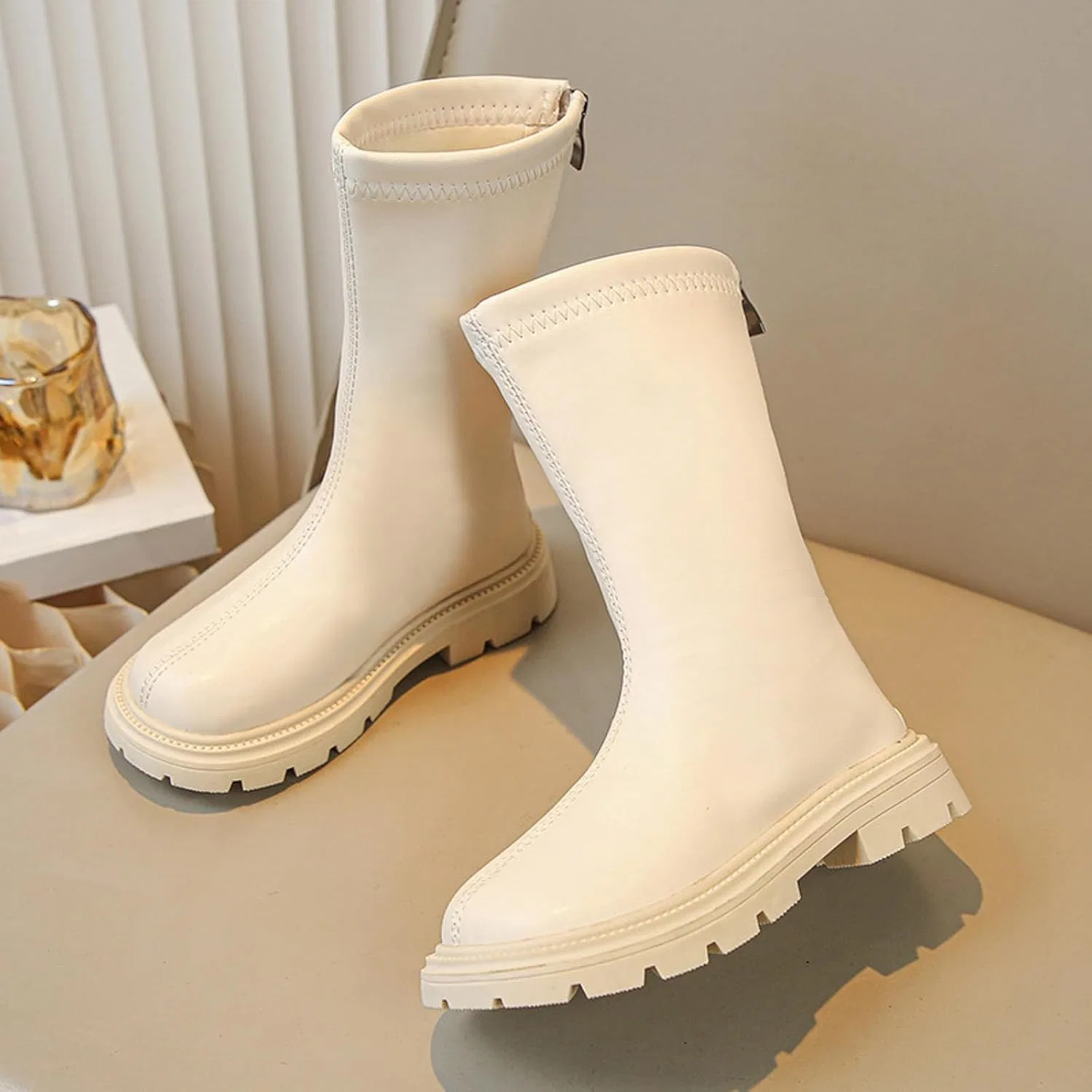 Детские ботинки для девочек с принтом, модель Girls Ankle Boots, Beige — фото 2
