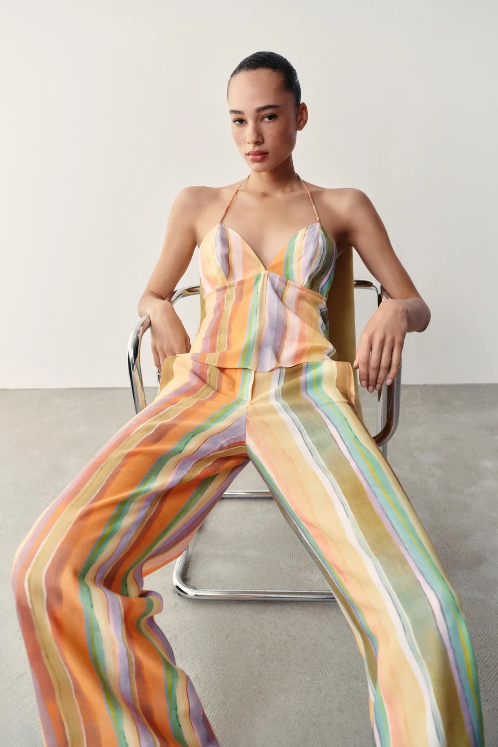 Полосатый топ с завязками на шее ZARA, Multicoloured — фото 3