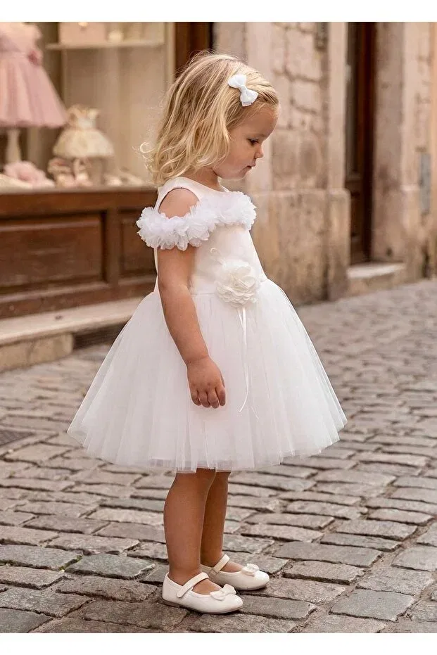 Детское платье для девочек с открытыми плечами Miaras Baby, White — фото 4