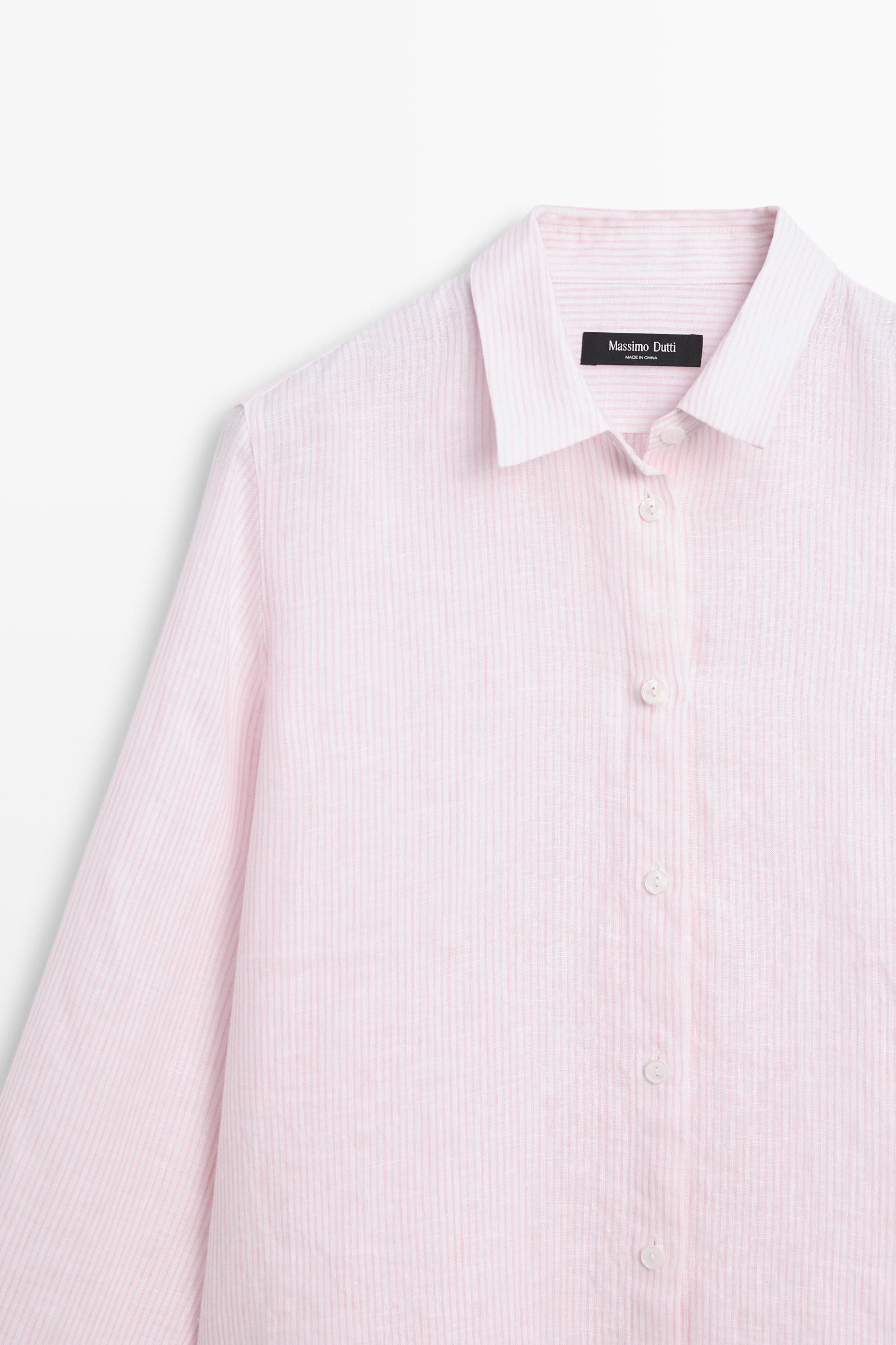 Рубашка Massimo Dutti 100% Linen With Striped Details, розовый — фото 4