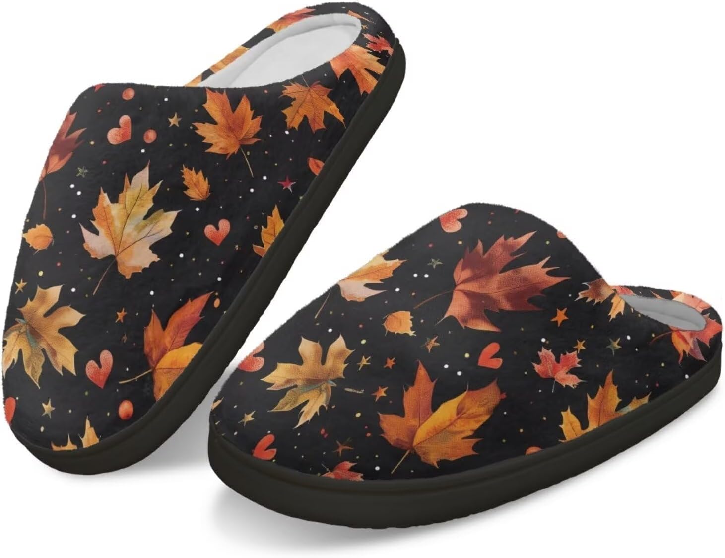 

Тапочки с памятью формы GIFTPUZZ для женщин и мужчин, осенние домашние тапочки, надеваются без застежек, можно стирать в машине, размер 4-12, Leaves Hearts