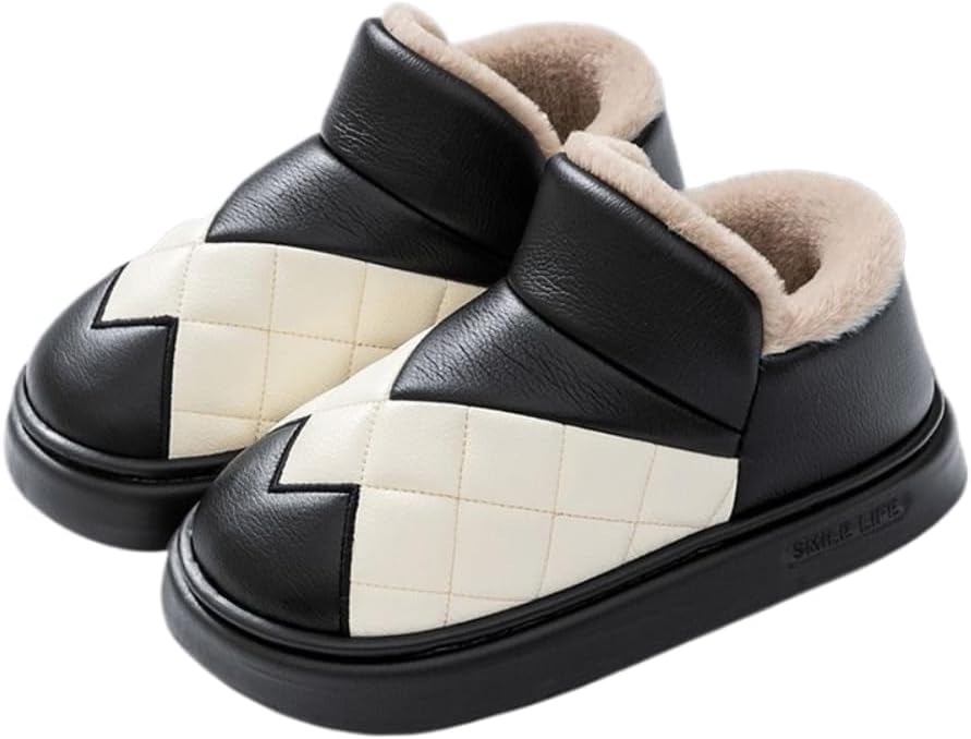 

Мужские домашние тапочки с закрытой пяткой из премиальной кожи, с термо-сеткой, противоскользящие, мягкие, теплые и пушистые Generic, черный