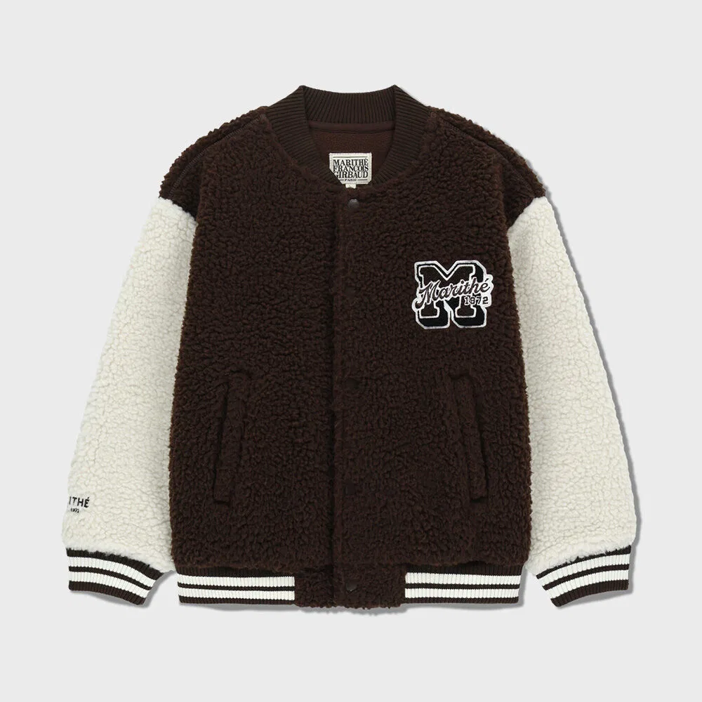 Детская флисовая куртка-бомбер Varsity, коричневая, от Marithé Kids — фото 2