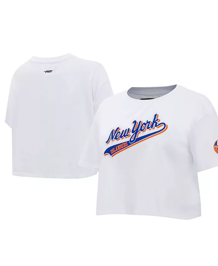 

Женская белая укороченная футболка New York Islanders с надписью «Boxy Script Tail» Pro Standard
