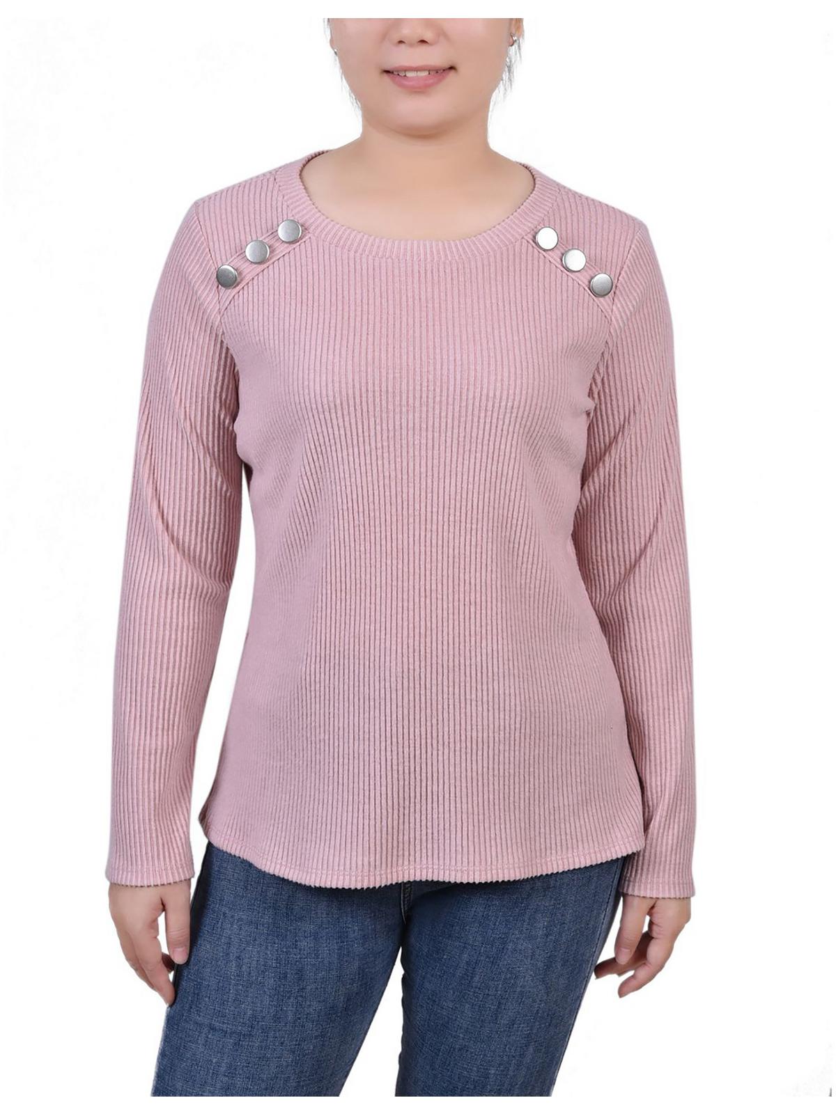 

Petites Женский ребристый пуловер с пуговицами NY Collection, розовый