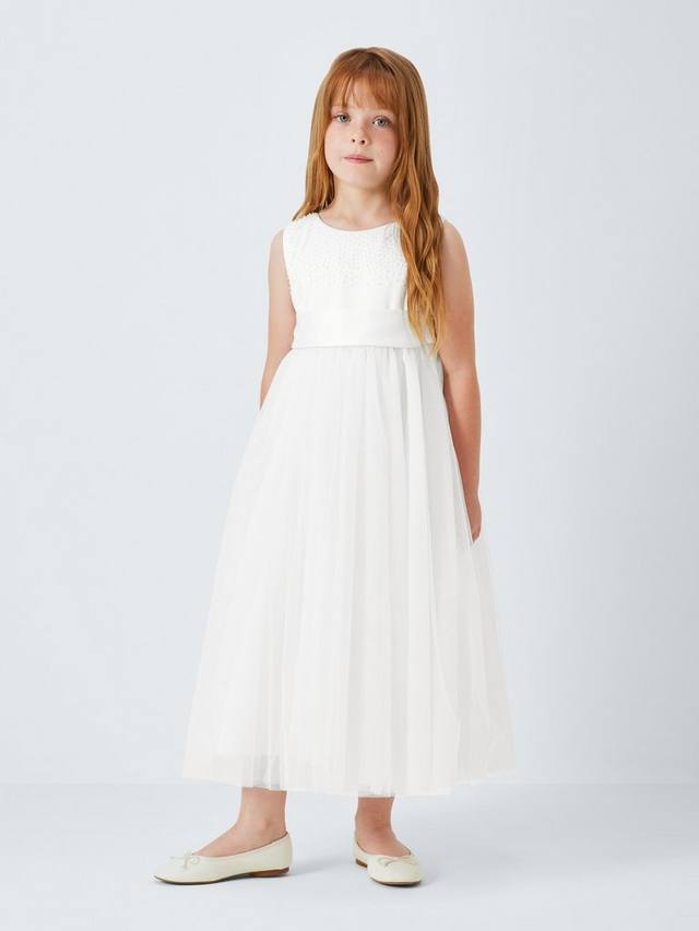 

Детское платье для подружек невесты из блестящей тюли John Lewis Heirloom Collection, White