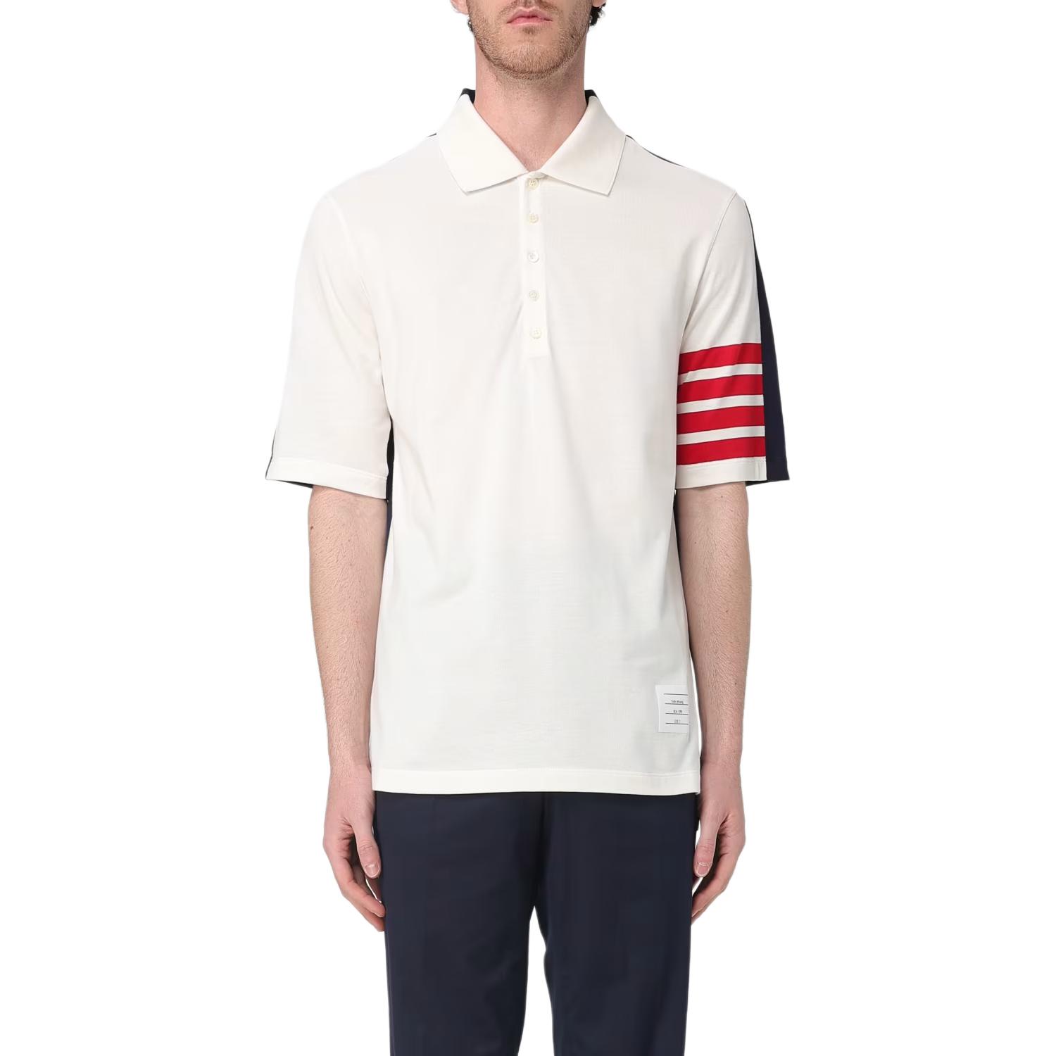 

Поло с цветными блоками THOM BROWNE, белый