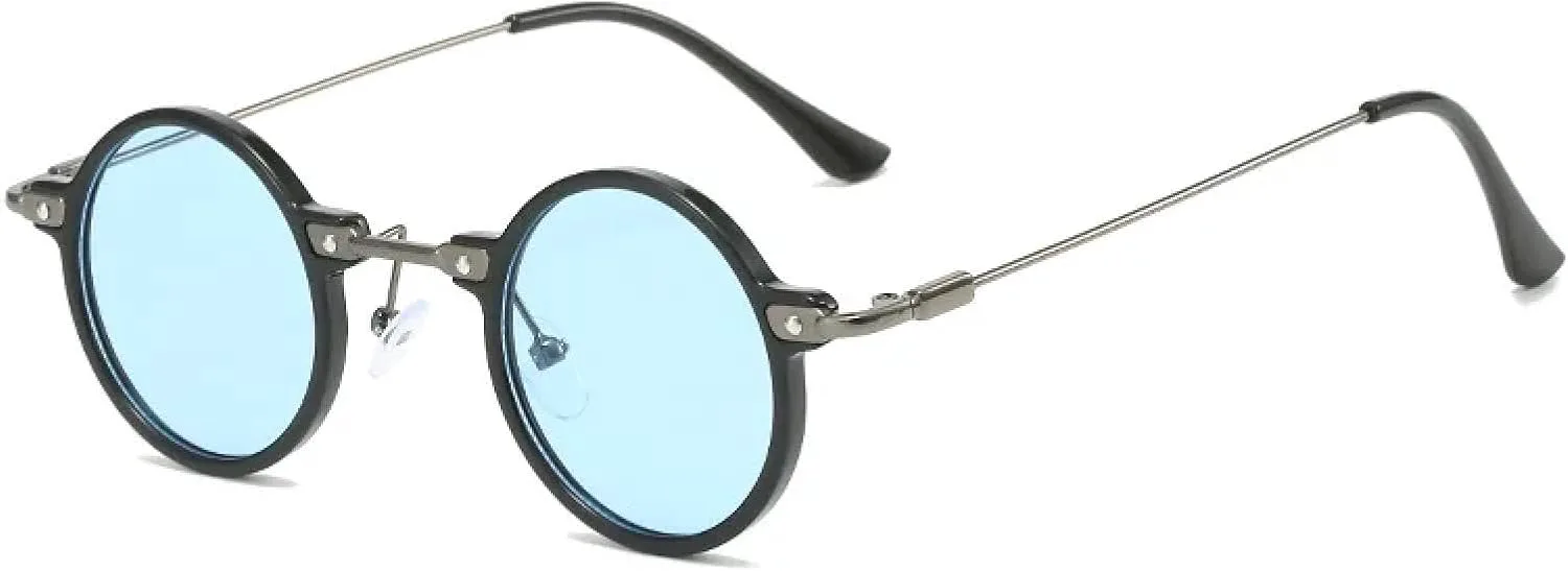 

Ретро маленькие круглые женские солнцезащитные очки с прозрачными линзами цвета океана, защита от УФ-излучения UV400, мужские панк-очки HHZZYVY, Black Blue