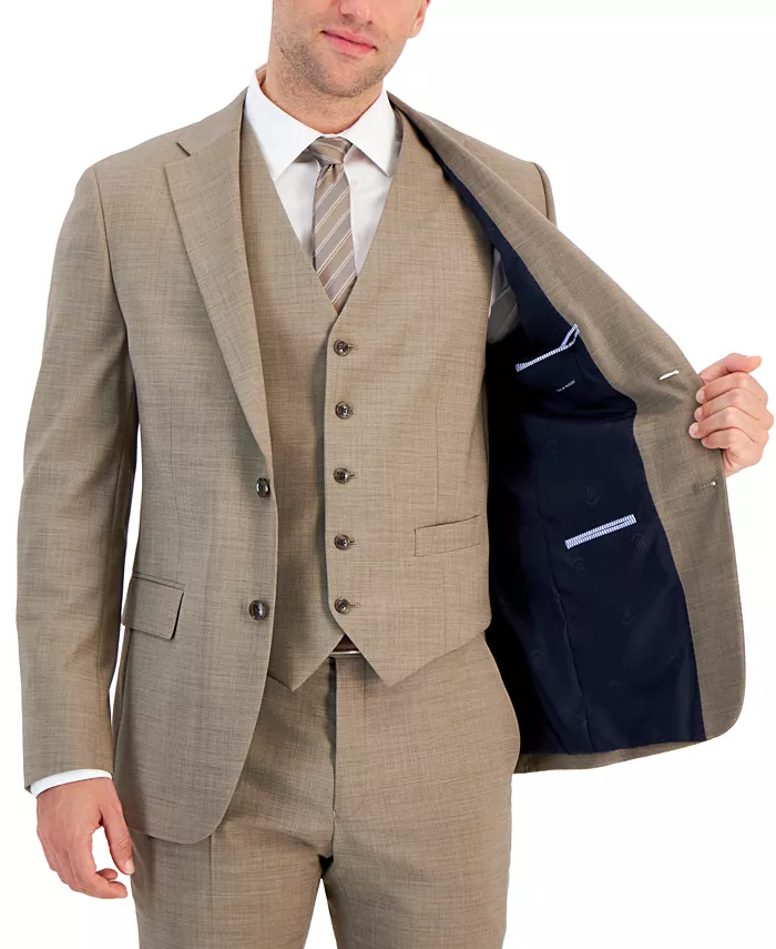 Мужская куртка от костюма Modern-Fit из шерсти TH-Flex с эластичной вставкой Tommy Hilfiger, коричневый/бежевый — фото 4