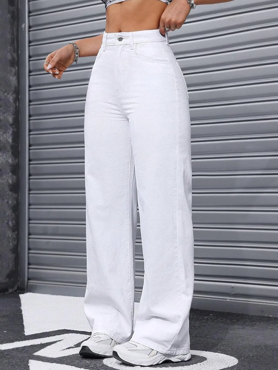 Женские классические джинсы Loose Fit Generic, белый — фото 4