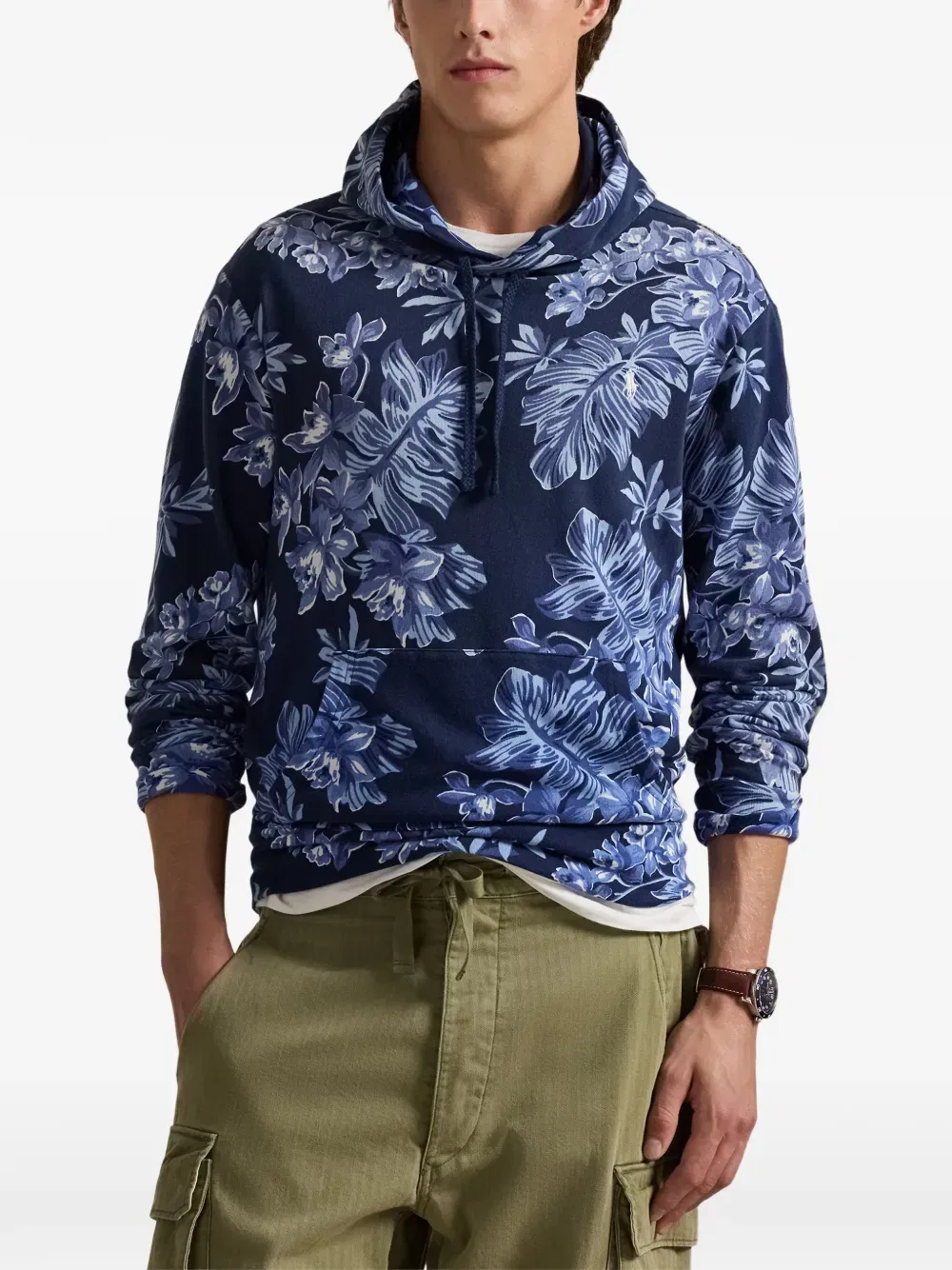 Свитер с капюшоном и цветочным принтом Polo Ralph Lauren, синий — фото 3