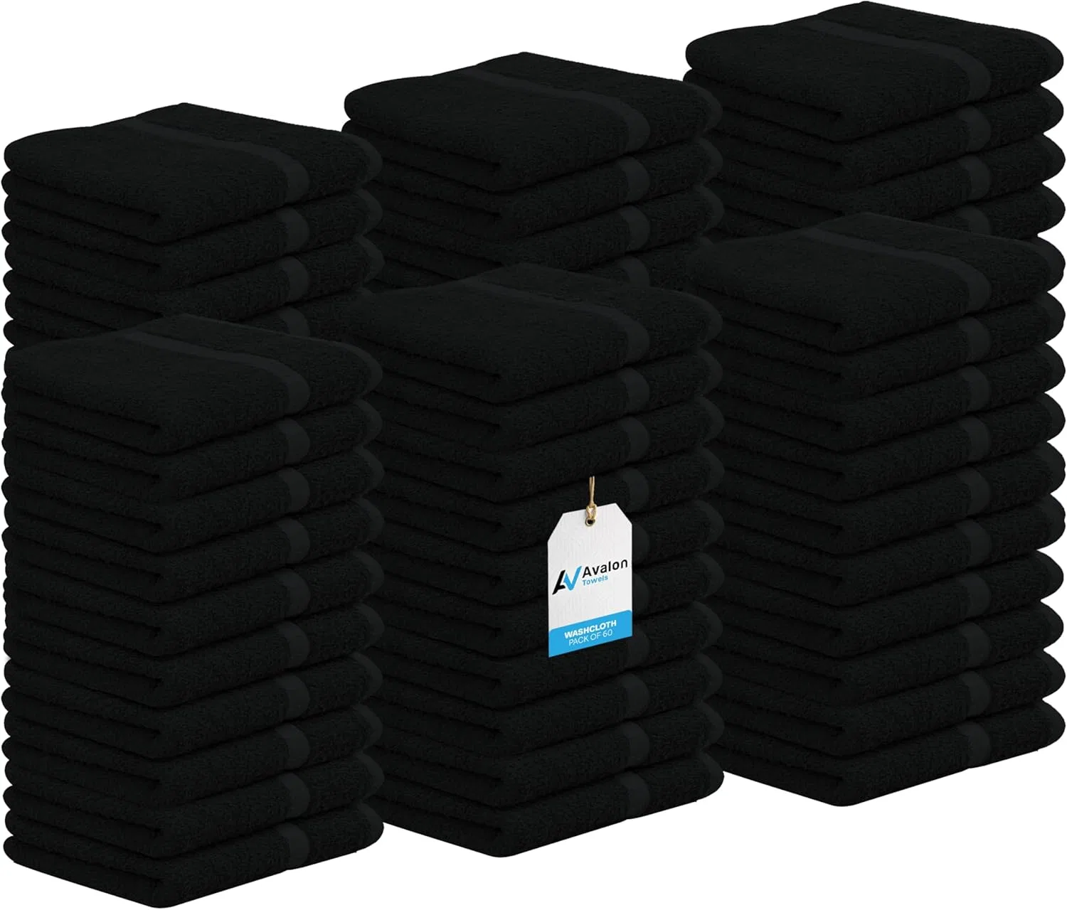 Мочалки хлопковые, Avalon Towels, набор 60 шт, 30.5x30.5 см, Black