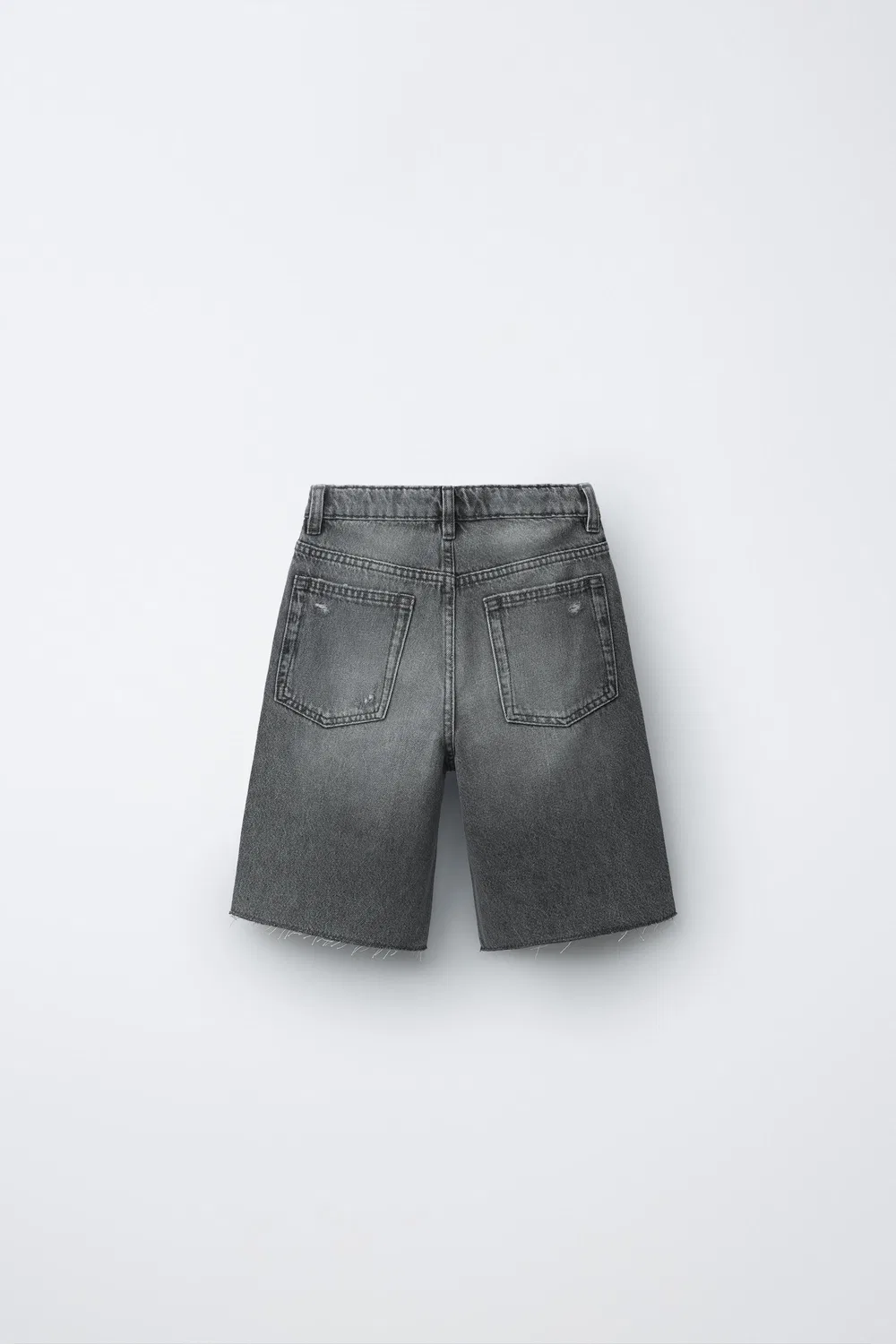 Широкие рваные джинсовые шорты-бермуды ZARA, Light Grey — фото 2