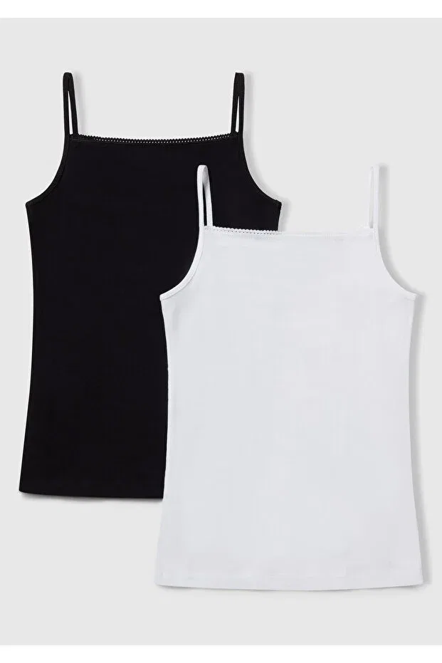 Детский топ-майка на тонких бретелях с принтом United Colors Of Benetton, White-Black — фото 2