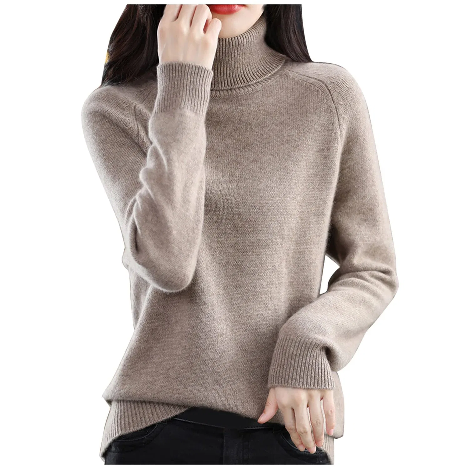 Женский свитер с высоким воротом с длинным рукавом, Dark Khaki