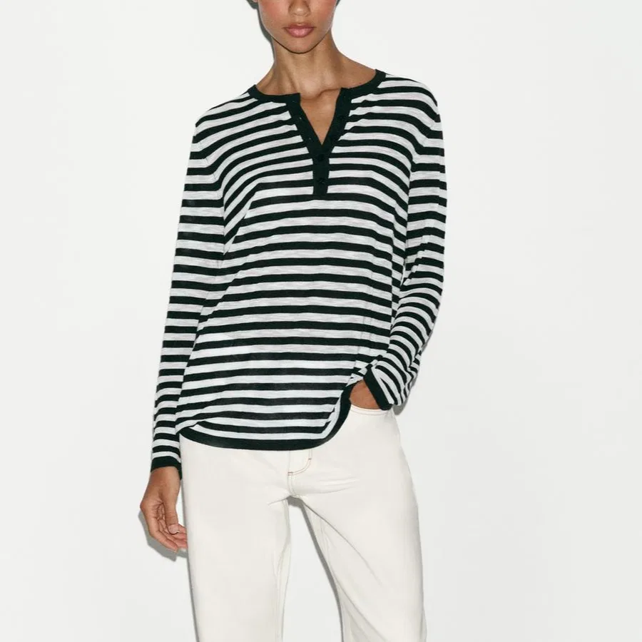 Женский свитер с принтом Sea Blue/White ZARA, Морской Синий/Белый — фото 4