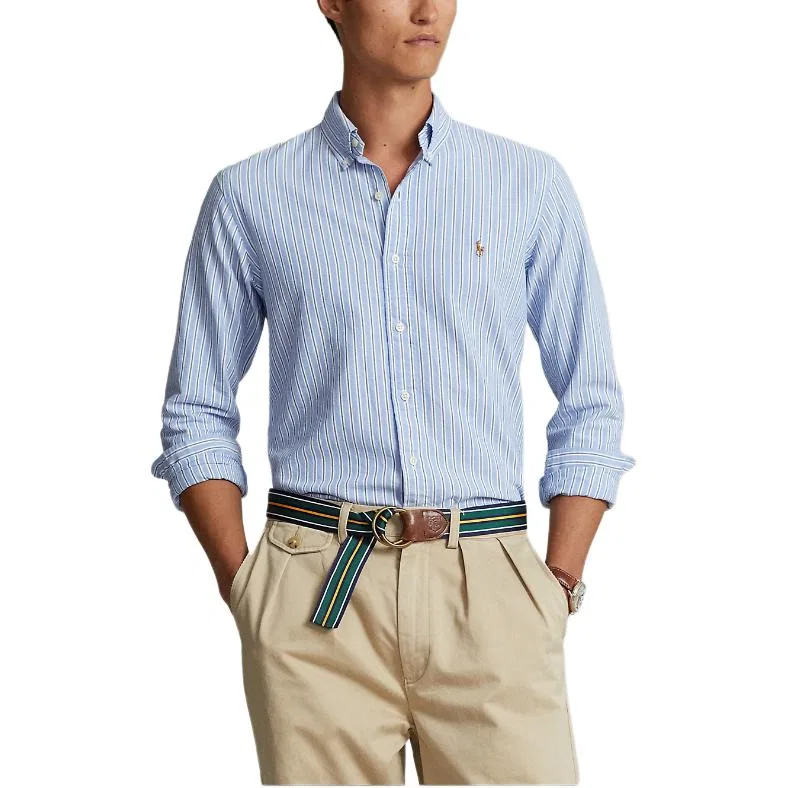 Мужская рубашка-поло с длинным рукавом Polo Ralph Lauren, Blue & White Multicolor — фото 4
