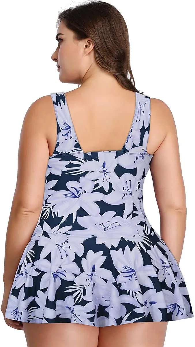 Женский слитный купальник с цветочным принтом Tankini, Navy Floral 2 — фото 4
