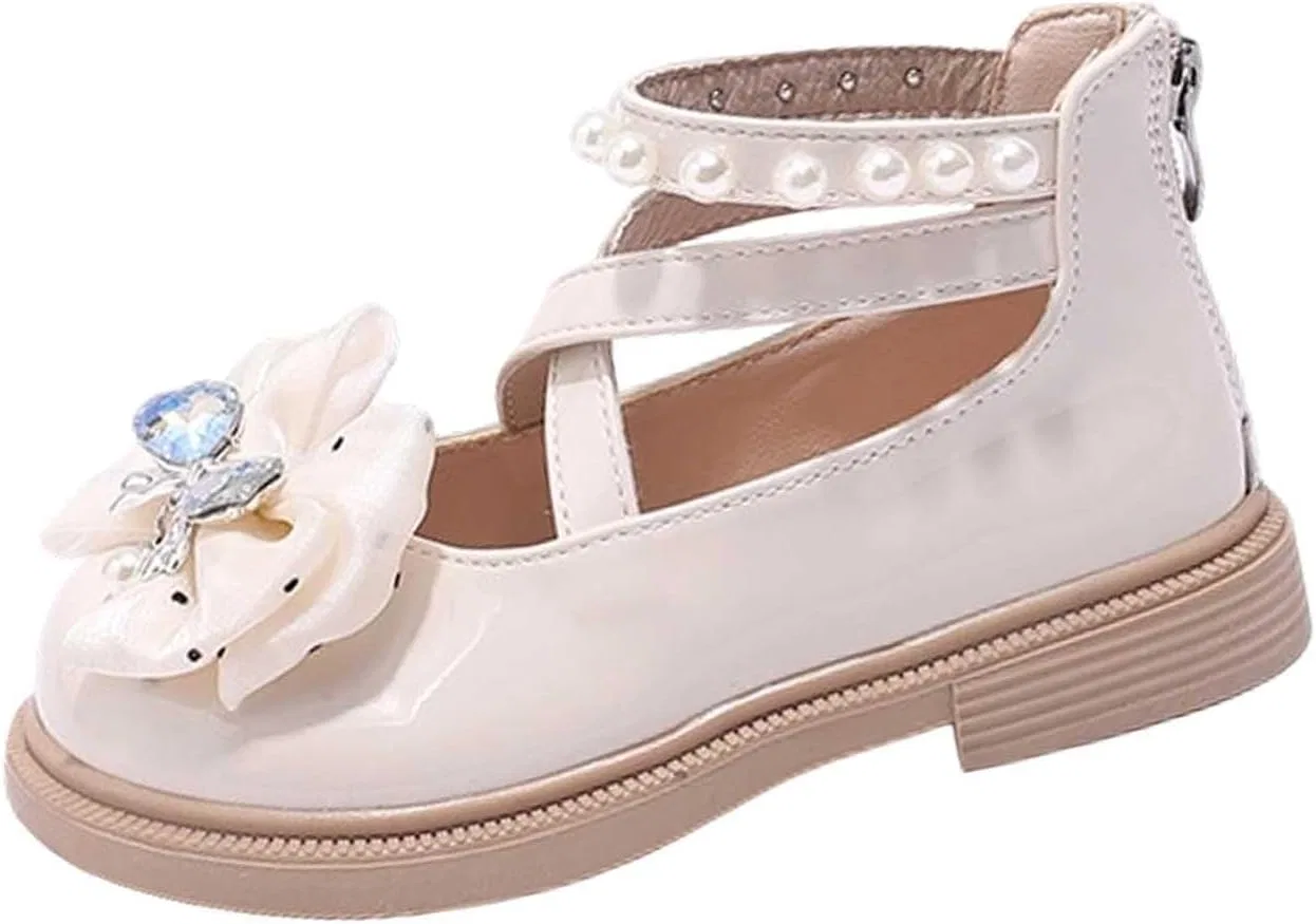 Детские туфли Мэри Джейн с бантом и жемчугом Zzalalana, Beige