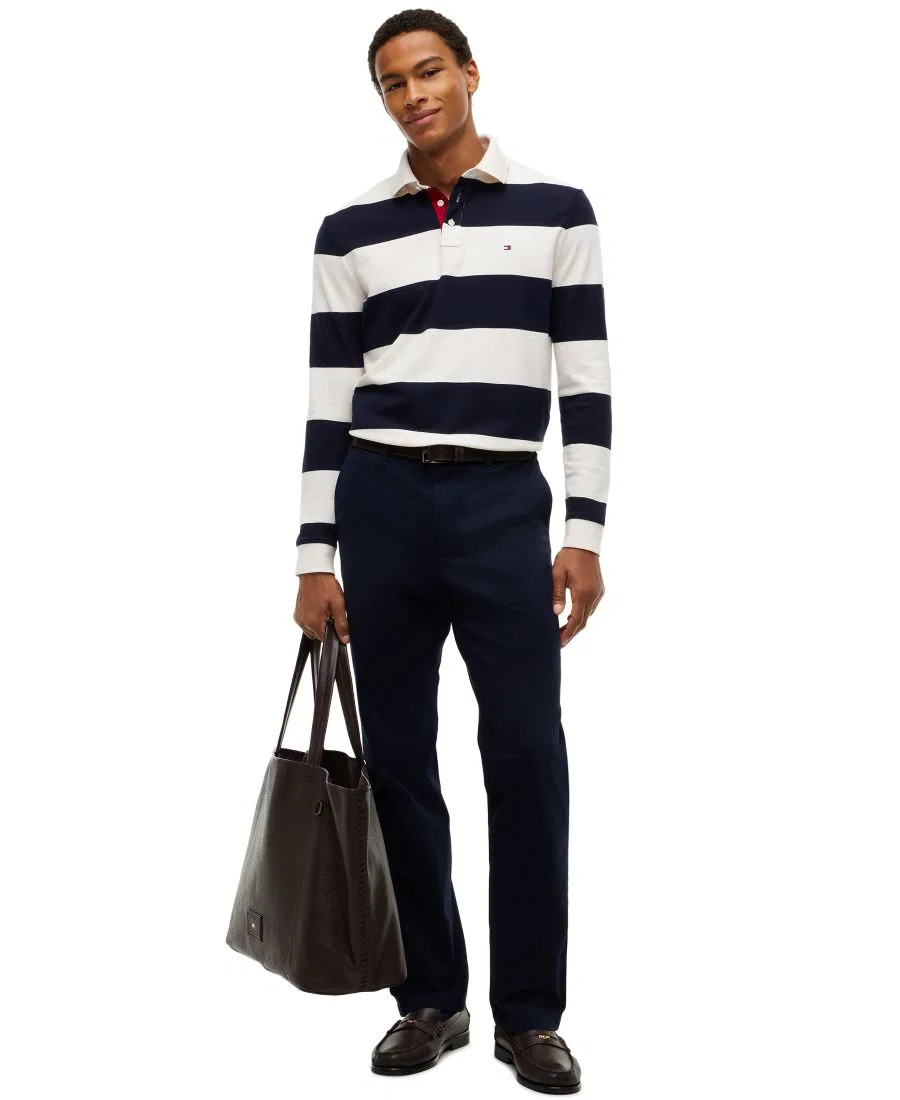 Поло с длинным рукавом, полосатый принт Rugby Stripe Tommy Hilfiger, Ivory Petal/Navy Blue — фото 2