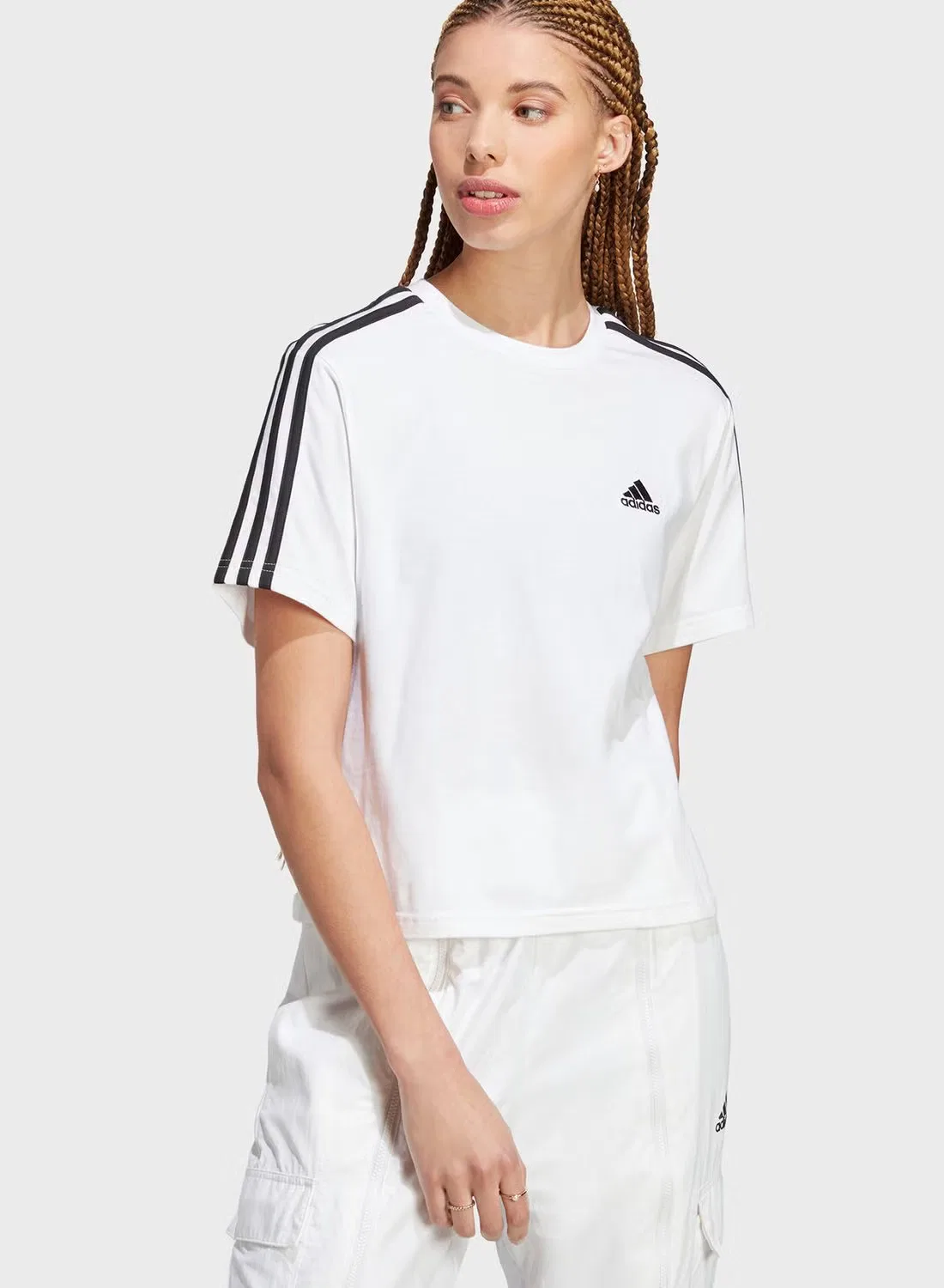 Кроп-топ с принтом 3-Stripes Essentials Adidas, белый