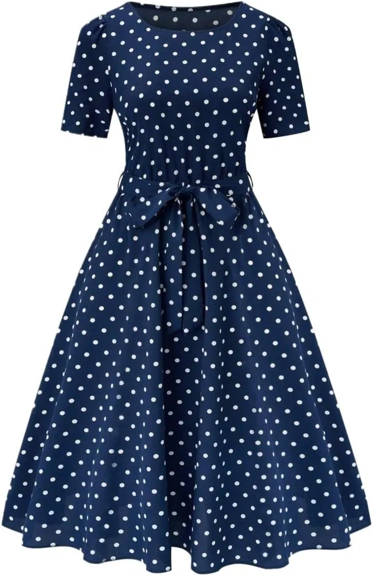 Женское платье миди с поясом и молнией, Navy Blue