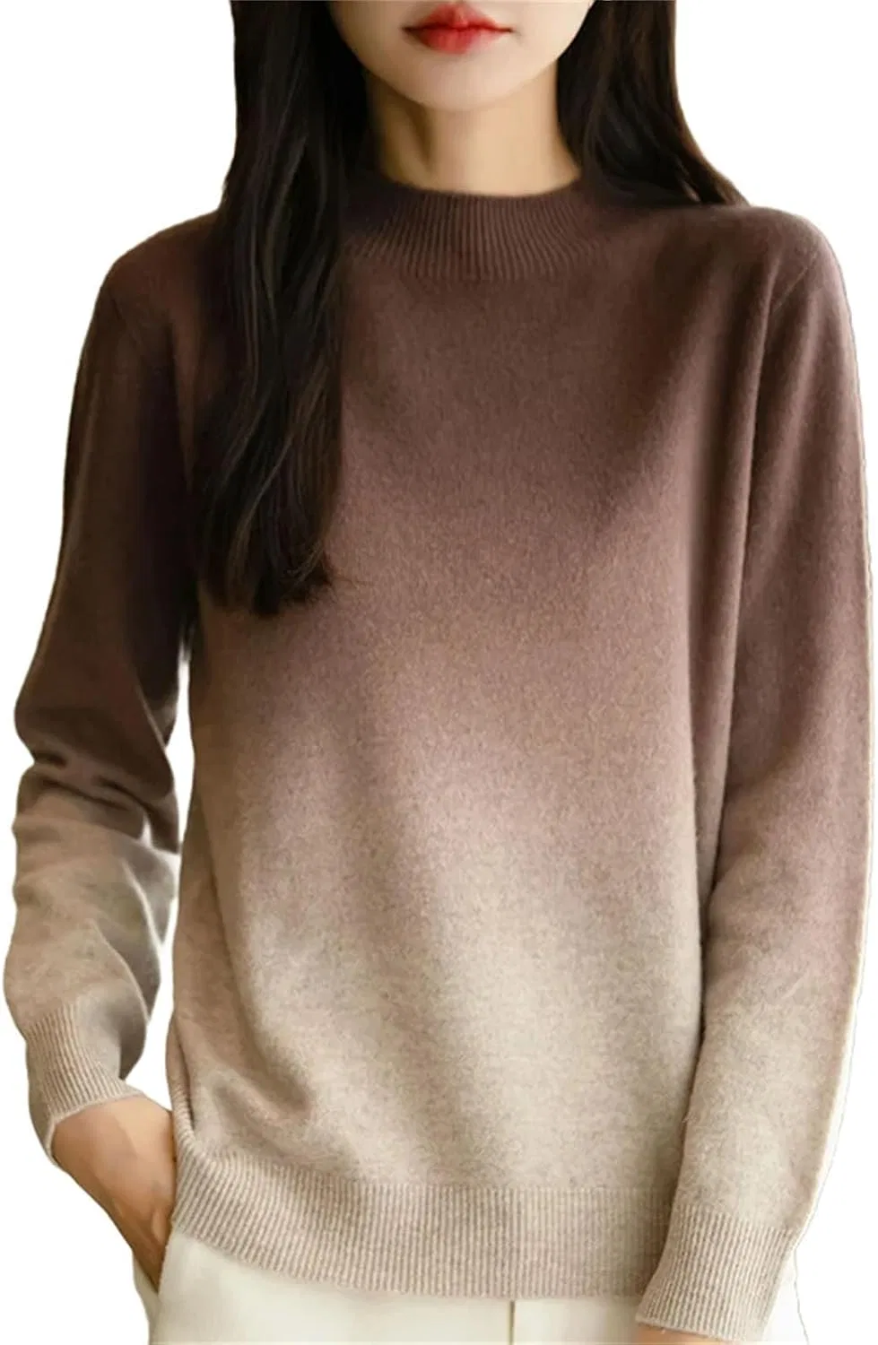 Женский свитер с градиентом, модель Gradient Mock Collar, кэмел