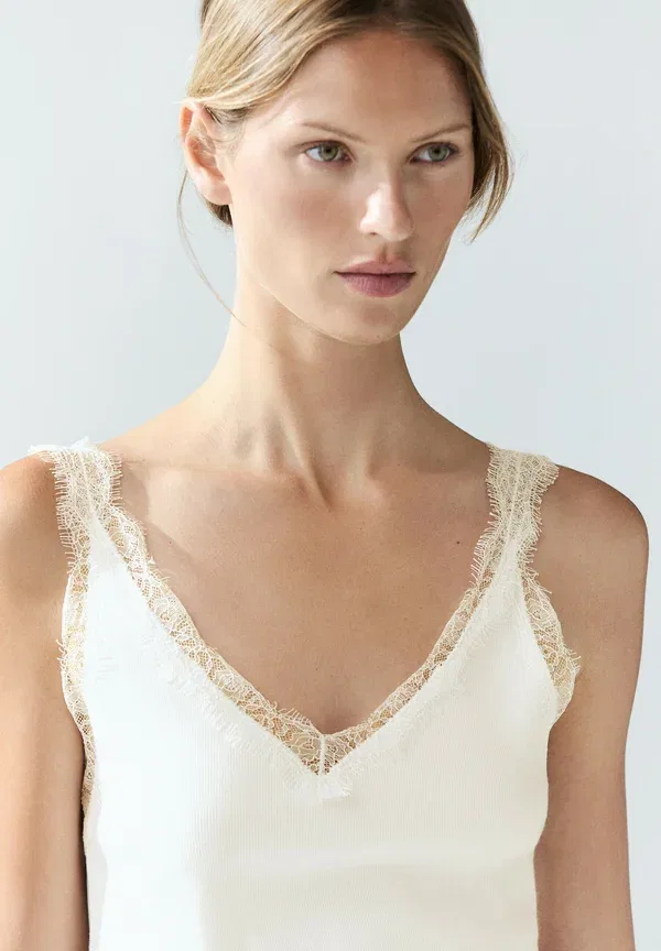 Топ кружевной Top Massimo Dutti, white, белый — фото 3
