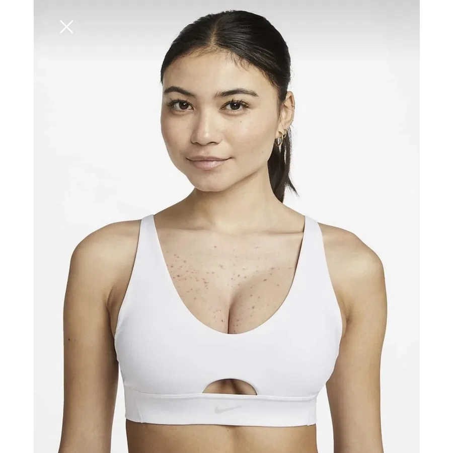 Спортивный бюстгальтер с вырезом и бретельками Nike Dri-FIT Indy Plunge Cutout, Белый — фото 2