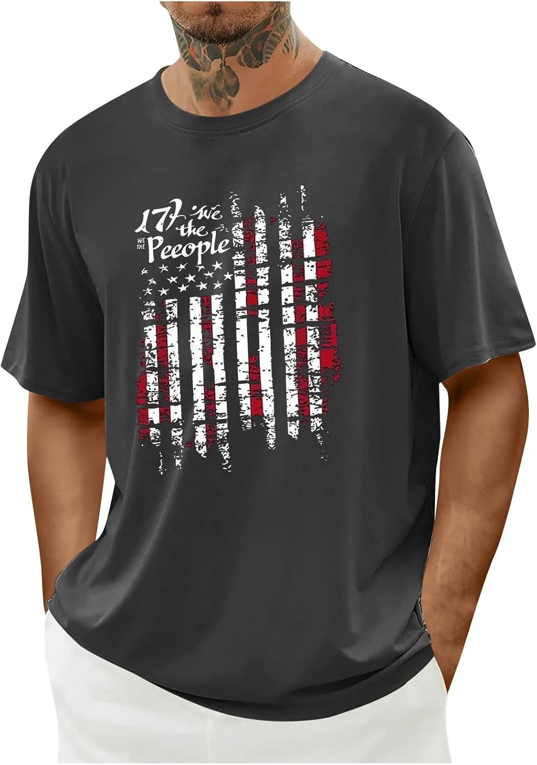 Мужская футболка с американским флагом Independence Day Graphic Tee, Gray