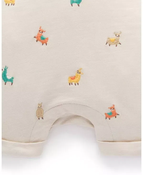 Детский комплект комбинезона и футболки с вышивкой черепаха Turtle Broderie Purebaby, Llama Broderie — фото 4